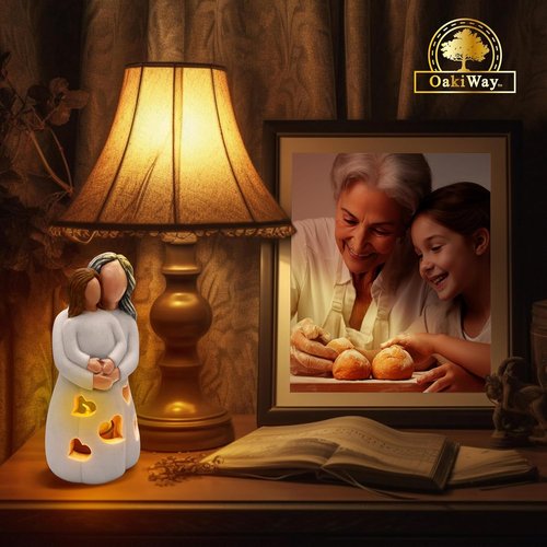 Gigi Hand-Painted Grandma-Granddaughter Candle Holder Statue - Flickering LED | Unique Birthday & Christmas Gift