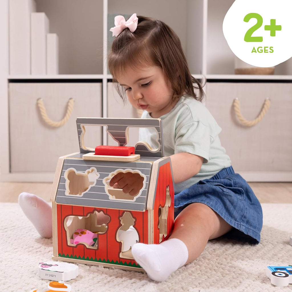 Melissa & Doug Take-Along Wooden Toy Barn - 11-Pc Portable Playset with Farm Animals & Pop-Up Roof for Toddlers 2+