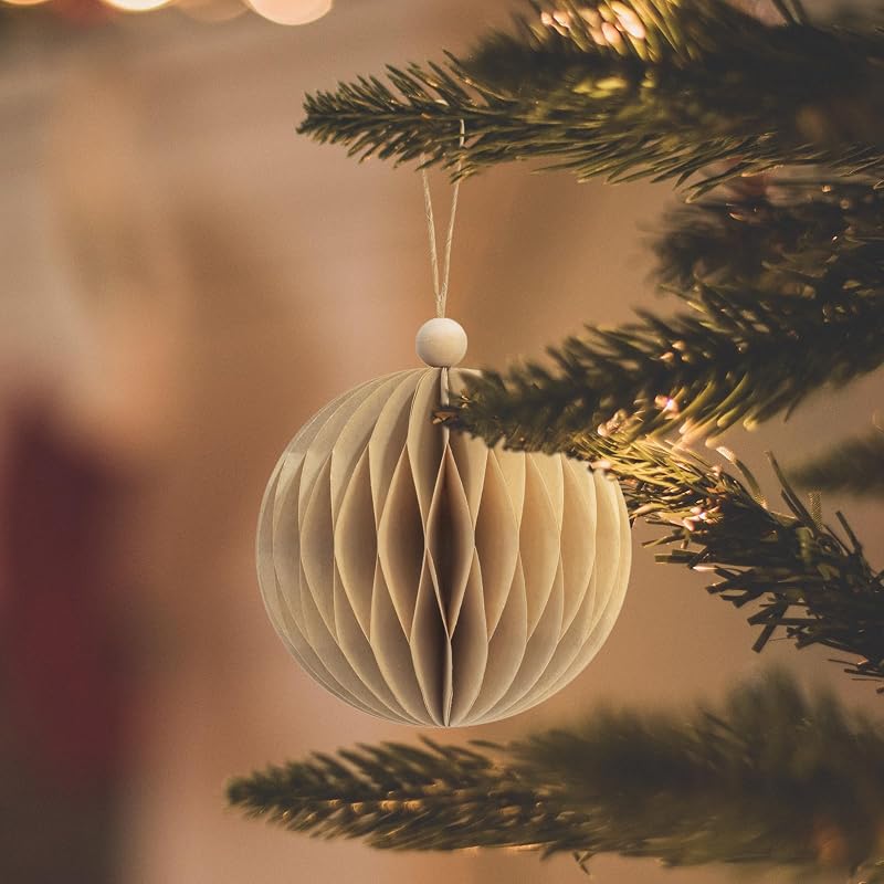Khaki 8Pcs Paper Christmas Balls with Magnetic Closure - 3.15-Inch Ornaments for Xmas Tree (Variation: Khaki)