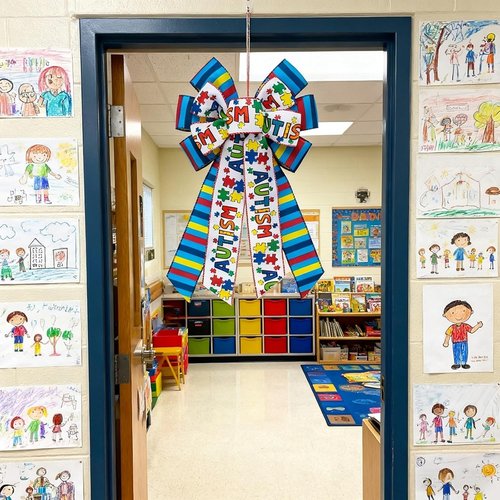 ABTOLS Large Autism Awareness Bows - Colorful Burlap Wreath Bow for Front Door Decor | Perfect for Fundraisers & Support Groups