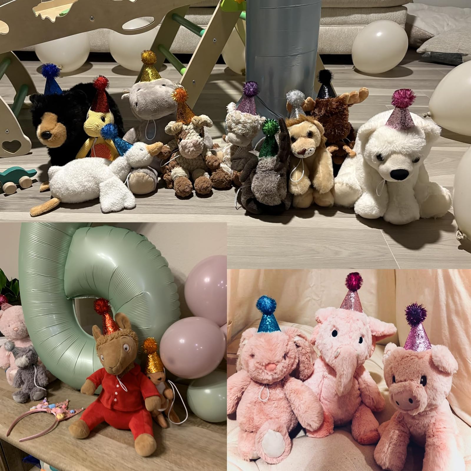 Pai Sence Mini Party Hats for Stuffed Animals Toys Small Party Hats with Pom Poms Glitter Tiny Birthday Hat Bulk S