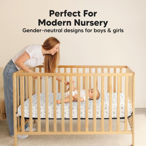 2-Pack Waterproof Crib Sheets for Boys, Girls - 52x28 Fitted Organic Cotton Baby Crib Sheets, Toddler Mattress Protector Cover, Washable, Soft & Durable Baby Bedding Essentials (Foxtrot)