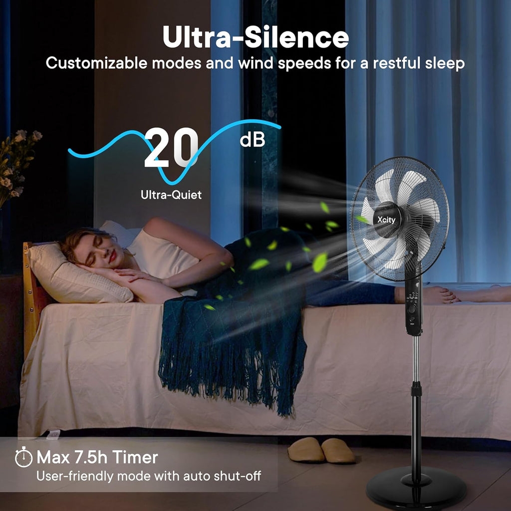 Xcity 16-Inch Oscillating Pedestal Fan - High Velocity, Remote Control, Adjustable Height & Tilt | Quiet for Bedroom & Office