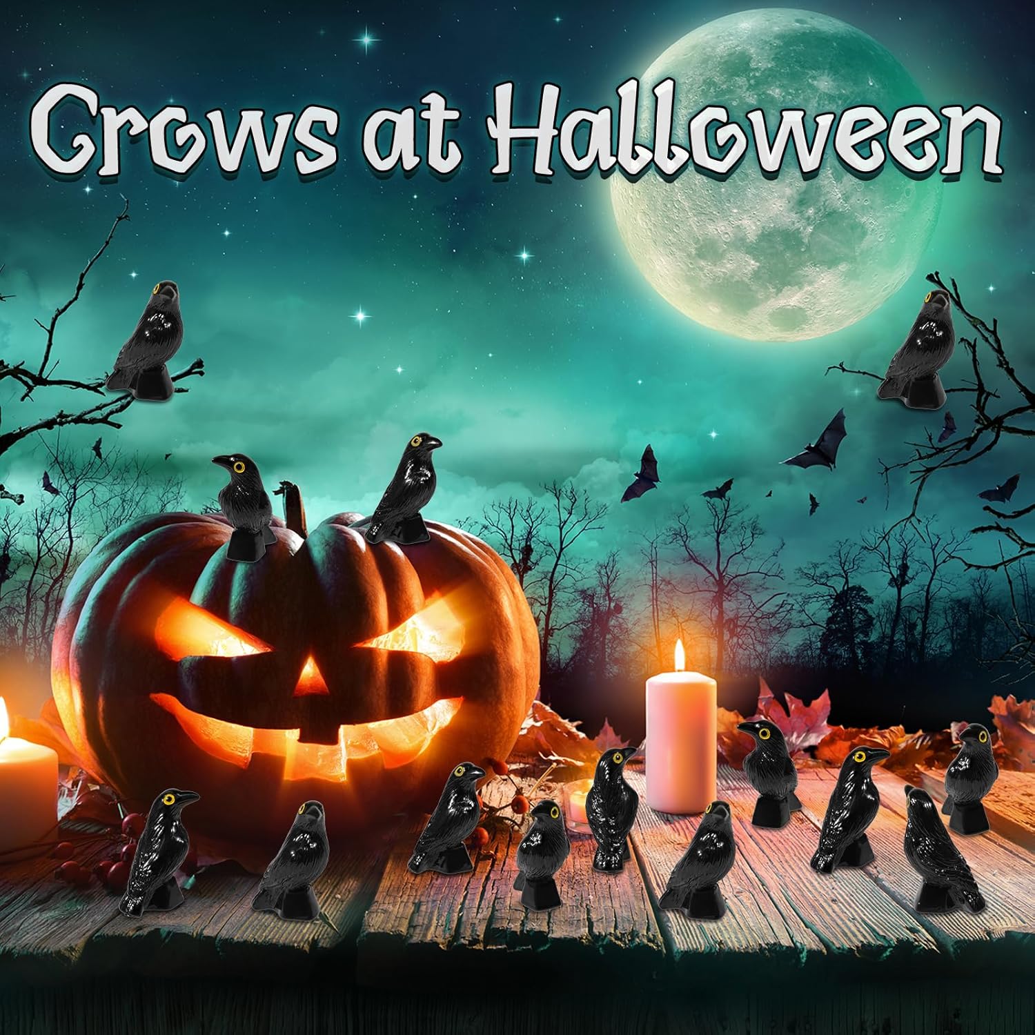 Skiennix Miniature Crows Figurines - 35 Pcs Black Raven Resin Decor for Halloween Scenes