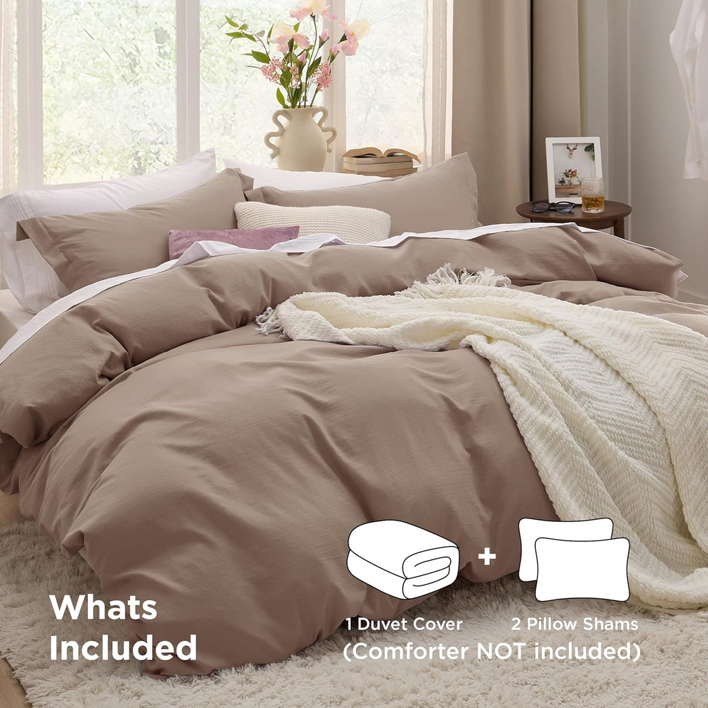 Bedsure Khaki Duvet Cover Set - Extra Soft King Size Bedding, 3 Pieces with Zipper Closure & Pillow Shams