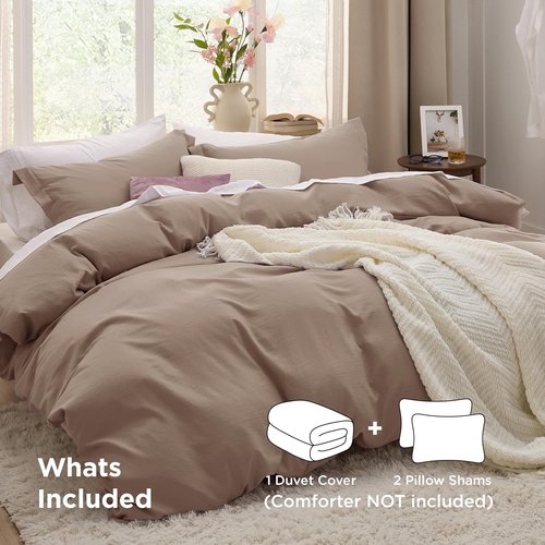 Bedsure Khaki Oversized Queen Duvet Cover Set - Ultra Soft Prewashed Cotton, 98x98 Inches with Zipper Closure & 2 Pillow Shams
