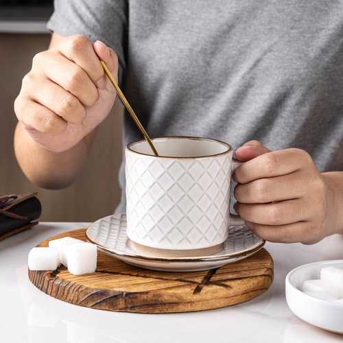 GBhome 6OZ Stackable Coffee Mugs, Ceramic Coffee Mugs with Texture Patterns for Man,Woman,Dad,Mom, Modern Coffee Cups Set of 4 for Espresso/Cappuccino. Dishwasher&Microwave Safe
