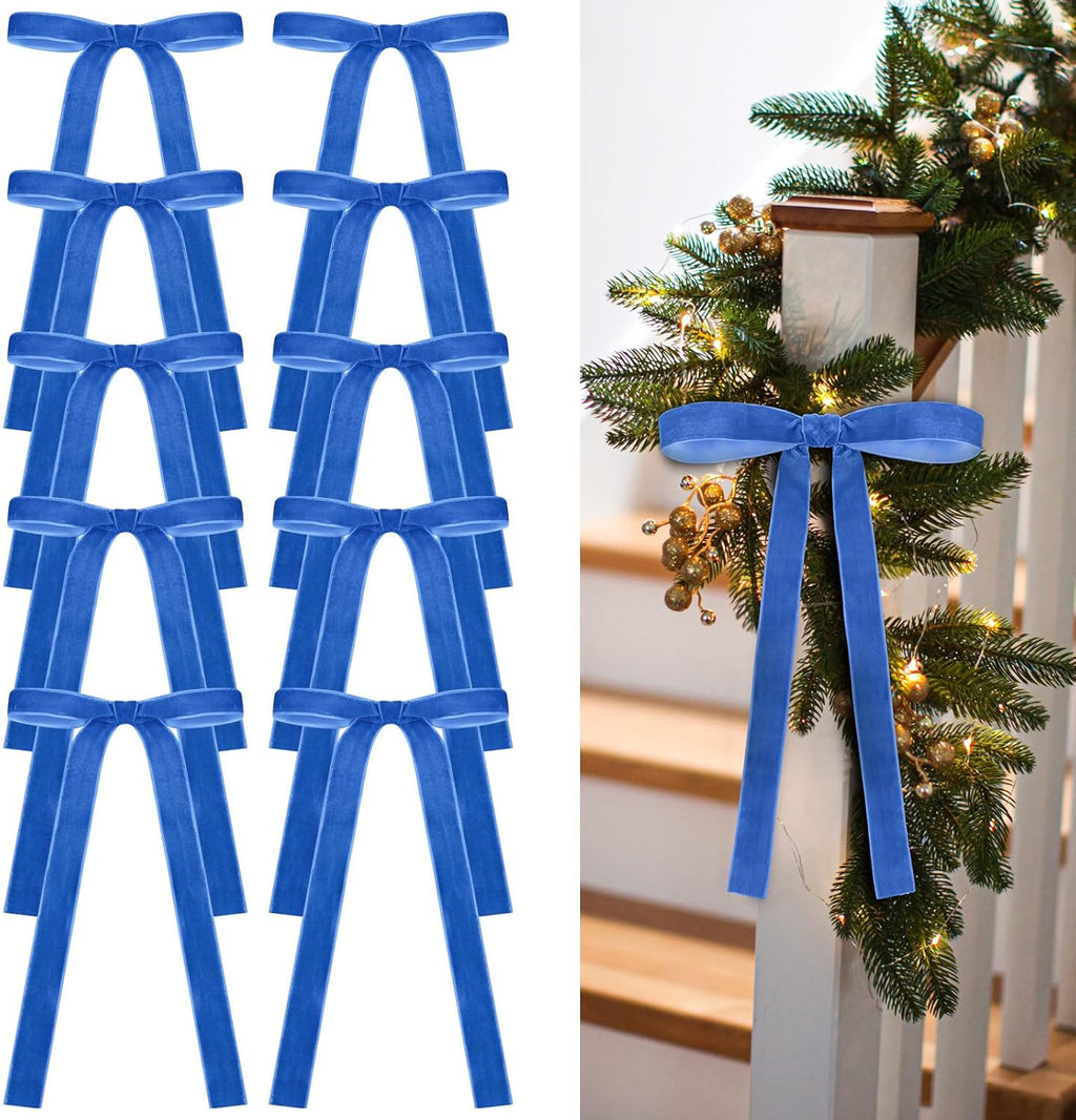 Royal Blue Velvet Bows - 24 Pcs Christmas Tree Ornaments & Valentine's Day Decor | 9 x 13 Inch