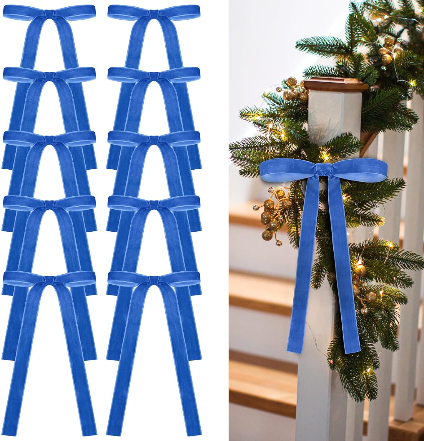 Royal Blue Velvet Bows - 24 Pcs Christmas Tree Ornaments & Valentine's Day Decor | 9 x 13 Inch