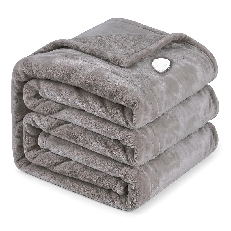 Queen Heated Blanket 84x90 with Dual Controls, Soft Flannel 3 Heat Settings - Camel Grey