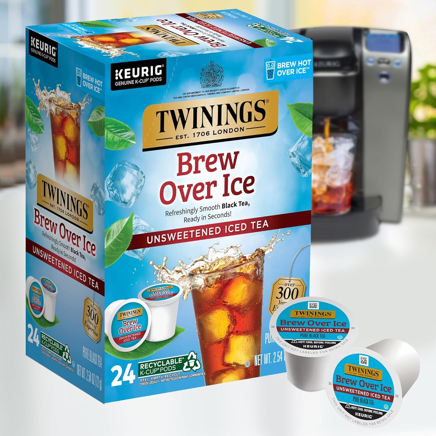 Twinings Brew Over Ice Unsweetened Black Iced Tea K-Cup Pods - Refreshing & Smooth, 24 Count