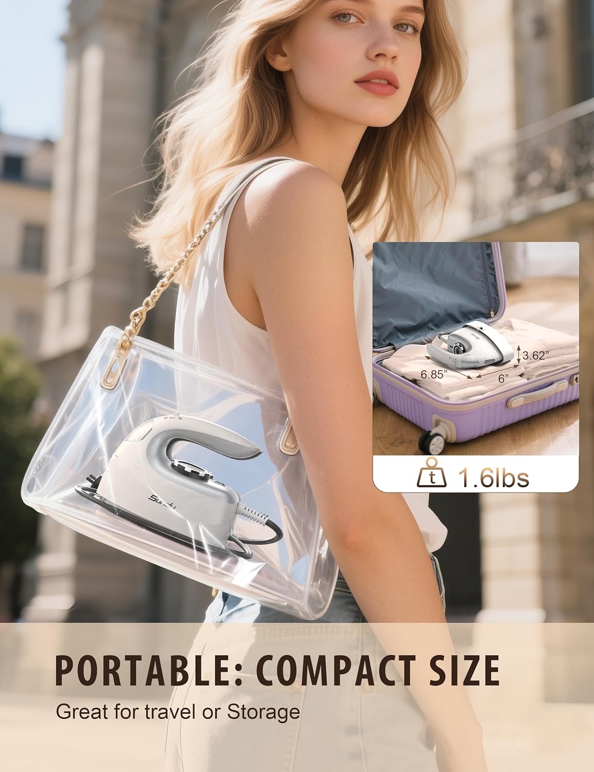 Sundu 1000W Mini Travel Steam Iron - Portable Quilting & Sewing Iron with Non-Stick Soleplate, 90ml Tank, Digital Temperature Control | Silver Grey