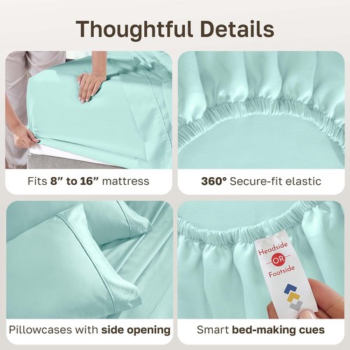 California Design Den Queen Size Bed Sheets Set - 100% Cotton, 400 Thread Count, Smooth Sateen Finish, Deep Pockets - Seafoam