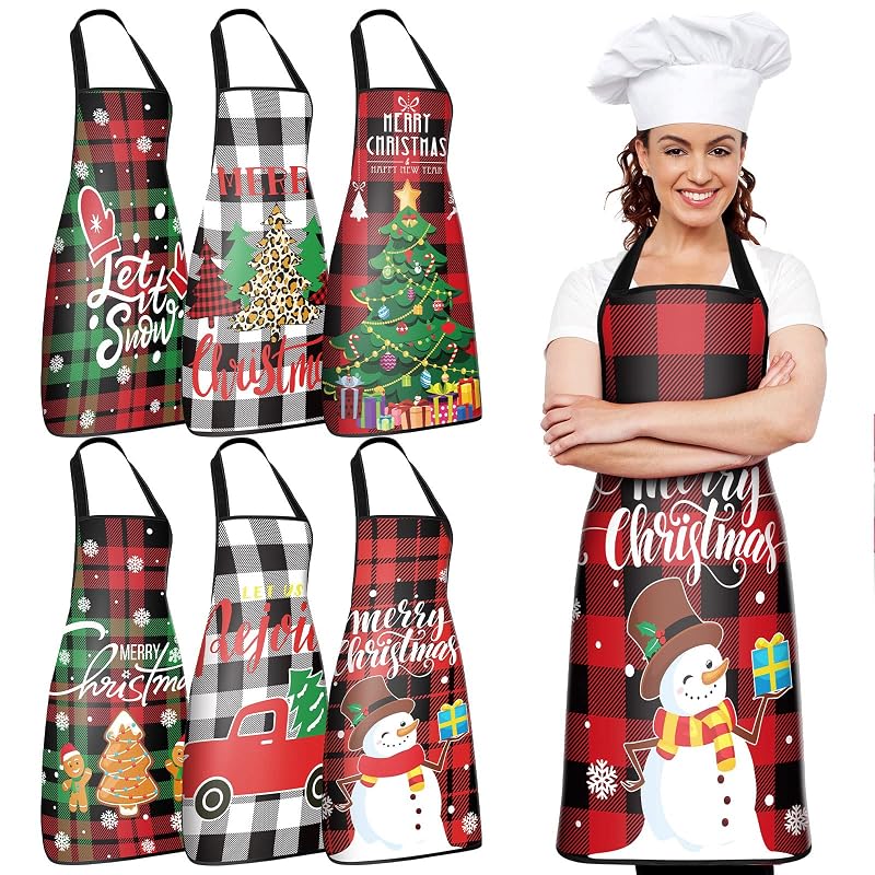 Jeyiour 6-Piece Christmas Apron Set for Women - Cute Style Variation