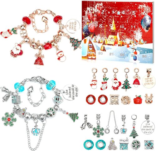 Advent Calendar 2025 | Girls' DIY Charm Bracelet - 24-Day Christmas Countdown Gift in Red