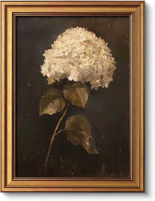 Gold Framed Vintage Wall Art - White Hydrangea Canvas Print for Living Room & Bedroom | 12x16 Inch