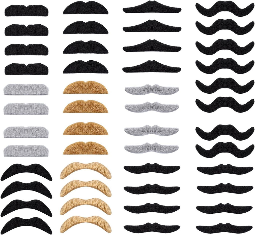 Whaline 48Pcs Self-Adhesive Fake Mustaches - Fun Costume Facial Hair for Halloween & Parties