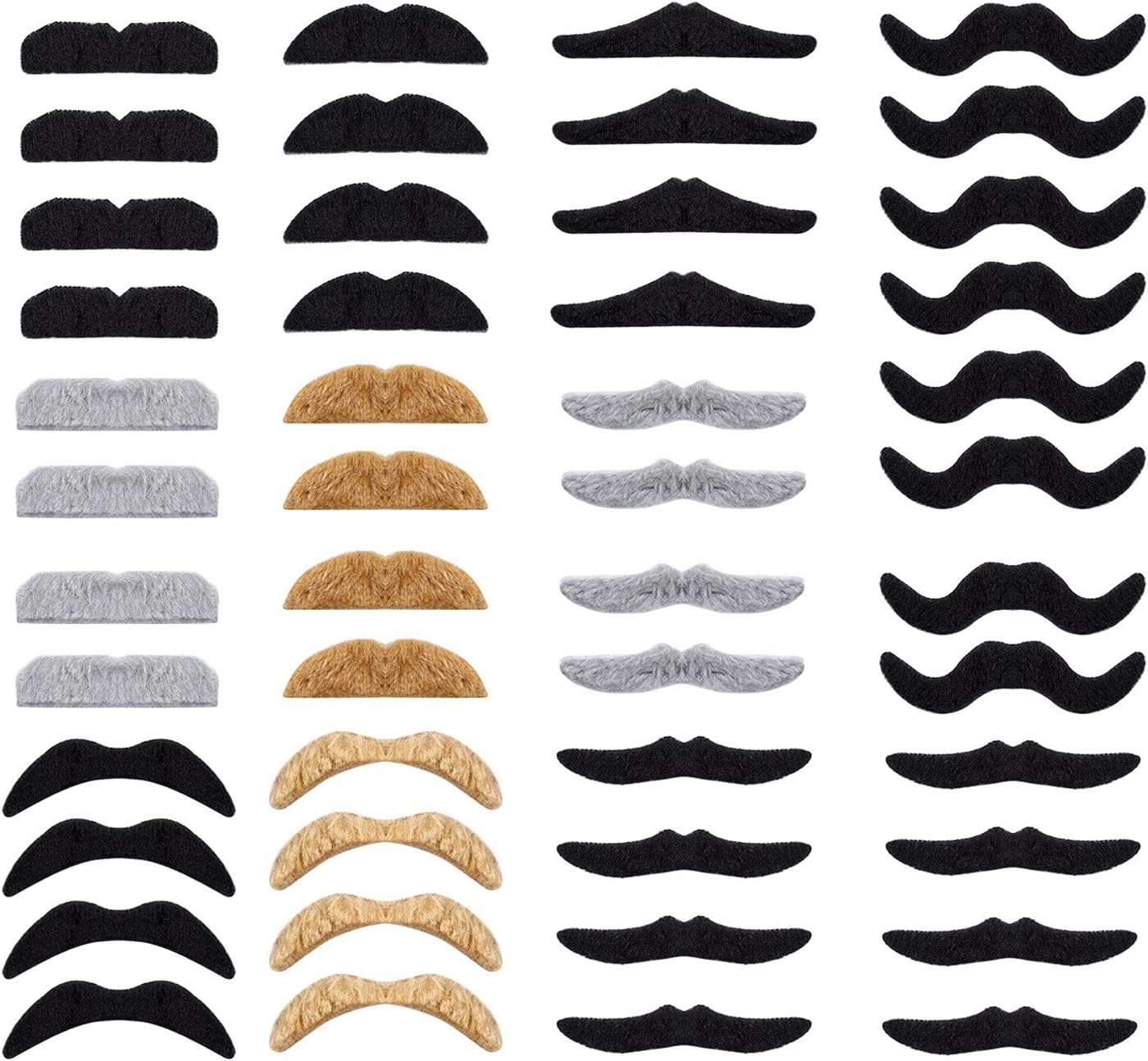 Whaline 48Pcs Self-Adhesive Fake Mustaches - Fun Costume Facial Hair for Halloween & Parties