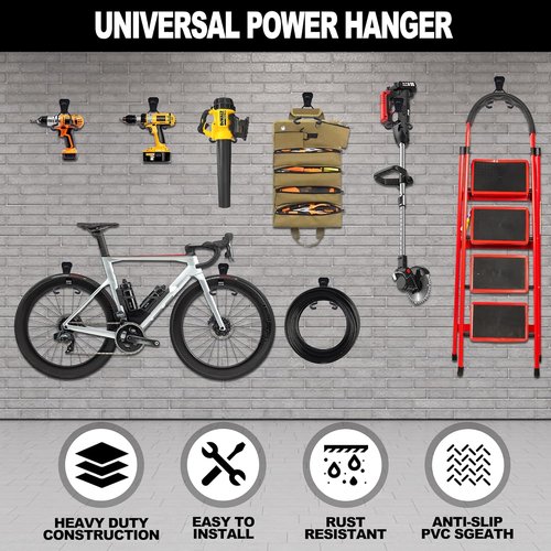 Garden Power Tool Hanger | 4-Pack Steel String Trimmer Holder - Wall Mount Organizer for Lawn Equipment