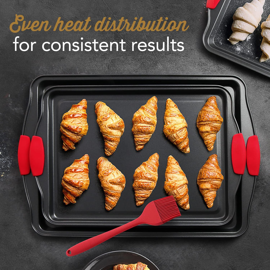 Skiennix Baking Sheet Set - 2-Piece Nonstick Cookie Sheets with Silicone Handles | Durable Steel, BPA-Free, Black