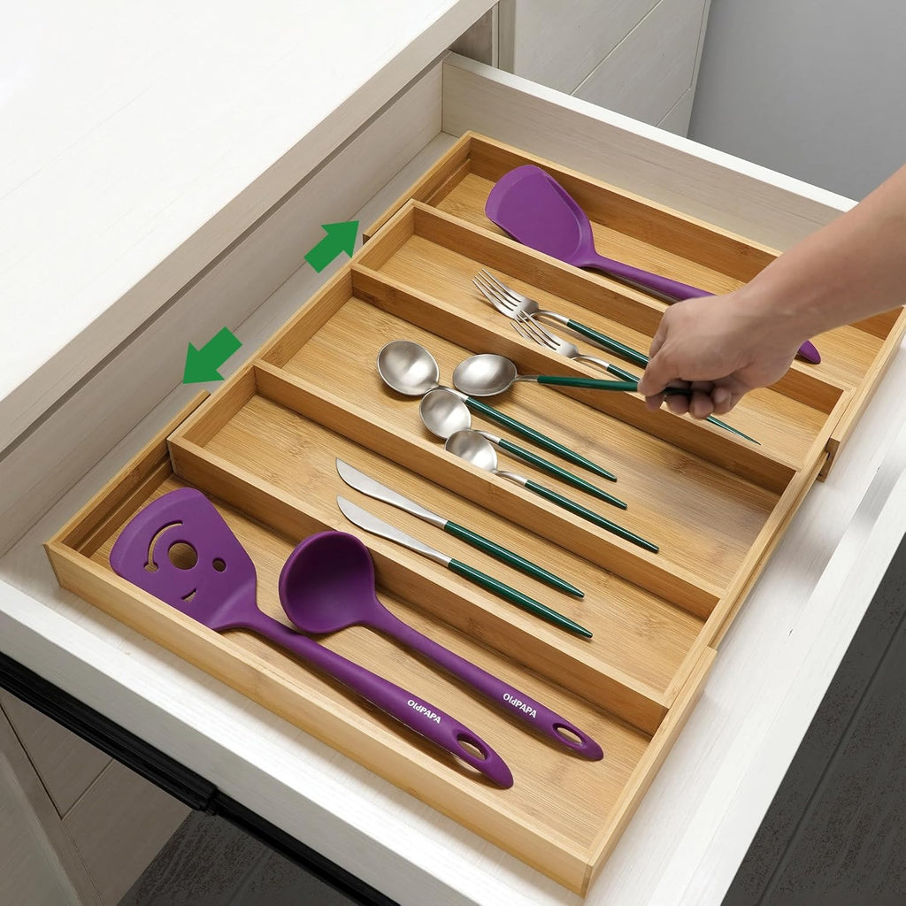 Utoplike Bamboo Drawer Organizer - Adjustable Utensil Holder & Cutlery Tray | 5 Slot for Kitchen & Home