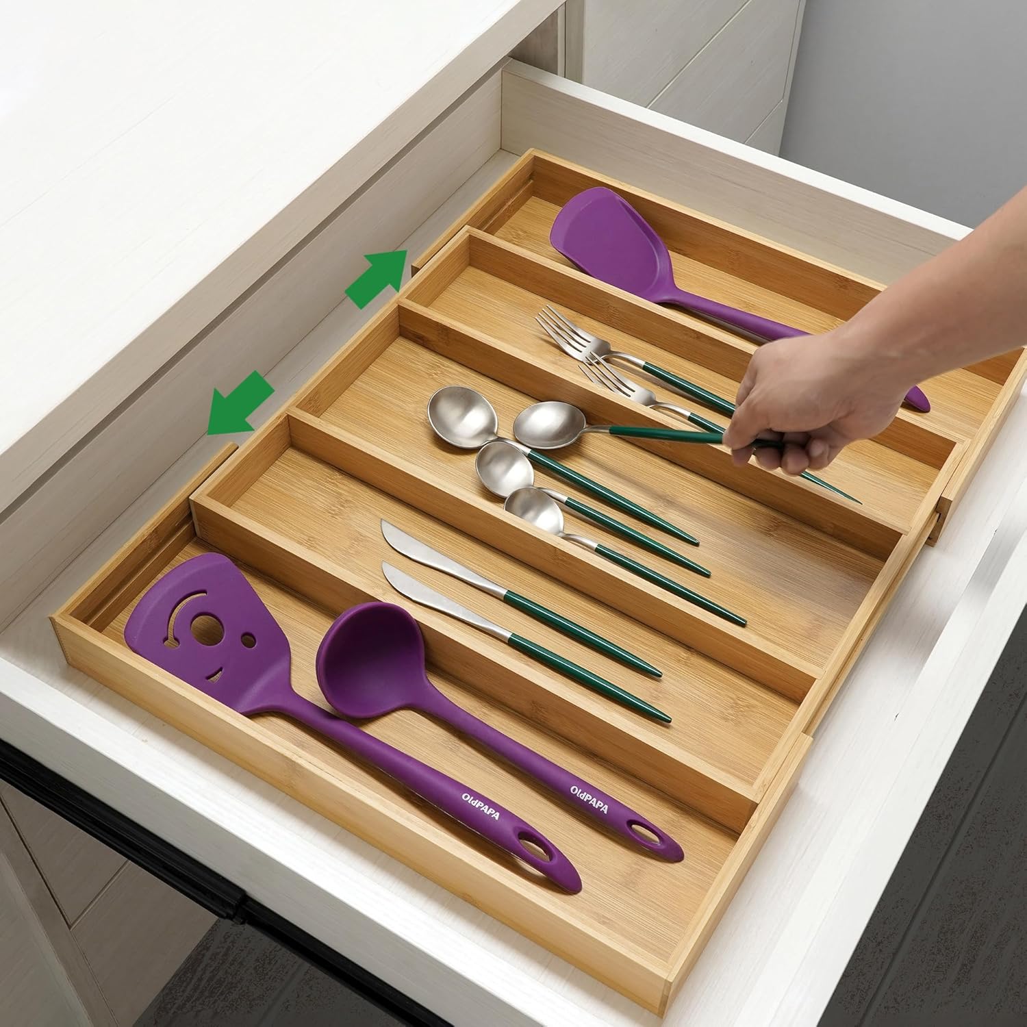 Utoplike Bamboo Drawer Organizer - Adjustable Utensil Holder & Cutlery Tray | 5 Slot for Kitchen & Home
