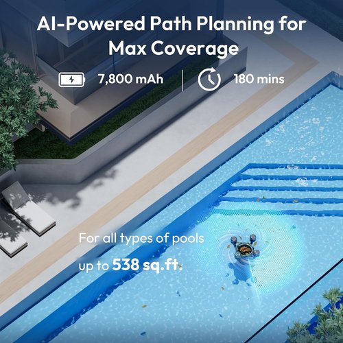 BUBLUE F10 Pool Skimmer Robot - App-Controlled Cleaner with AI Navigation & Powerful Suction | 5L Filter, Space Gray