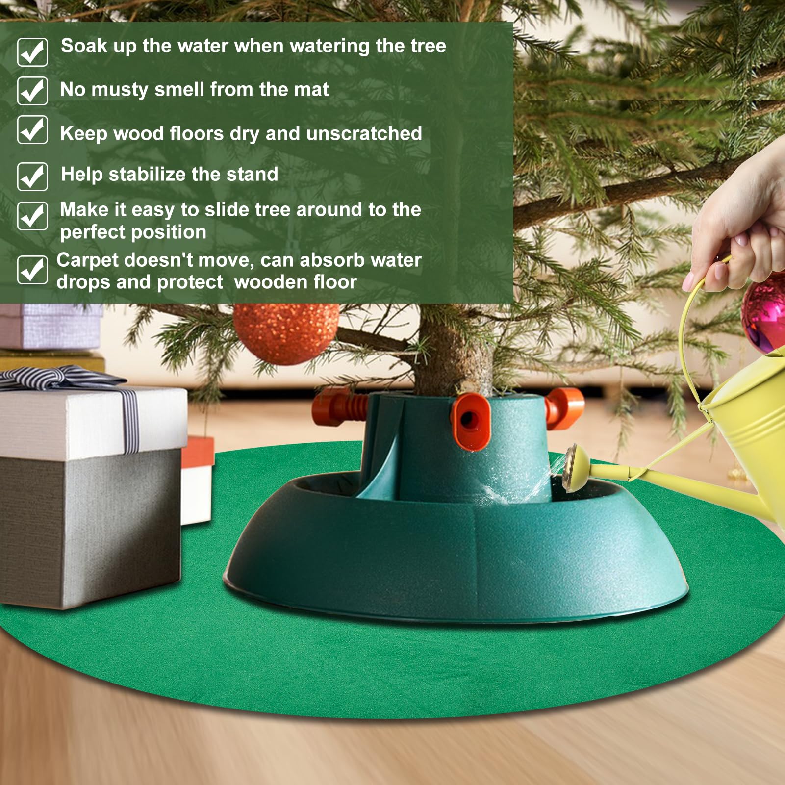 Feoang 36inch Christmas Tree Stand Mat Waterproof Floor Protector Christmas Tree Stand Pad Felt Round Xmas Tree Stand Floor Mat Under Christmas Tree for Protecting Indoor Floor（Green）