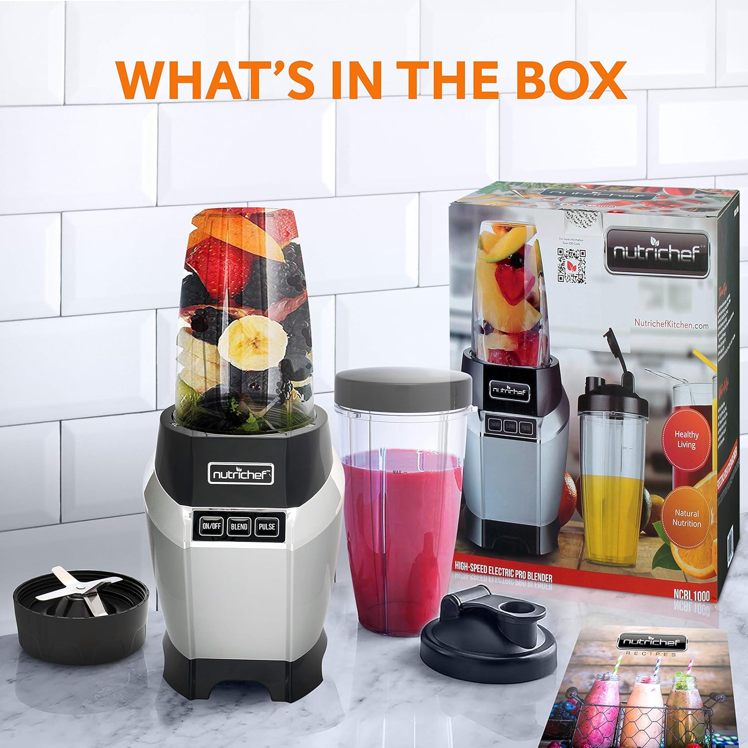 NutriChef Personal Electric Blender - Compact Mini Blender for Shakes & Smoothies, 20 & 24 oz Cups, Black