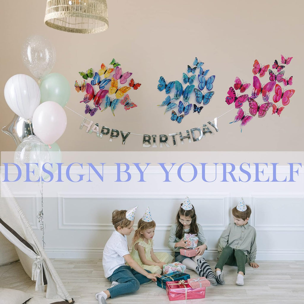 OPSEAM 3D Butterfly Wall Decor - 24 PCS Magnetic Stickers for Party Decorations (Blue)