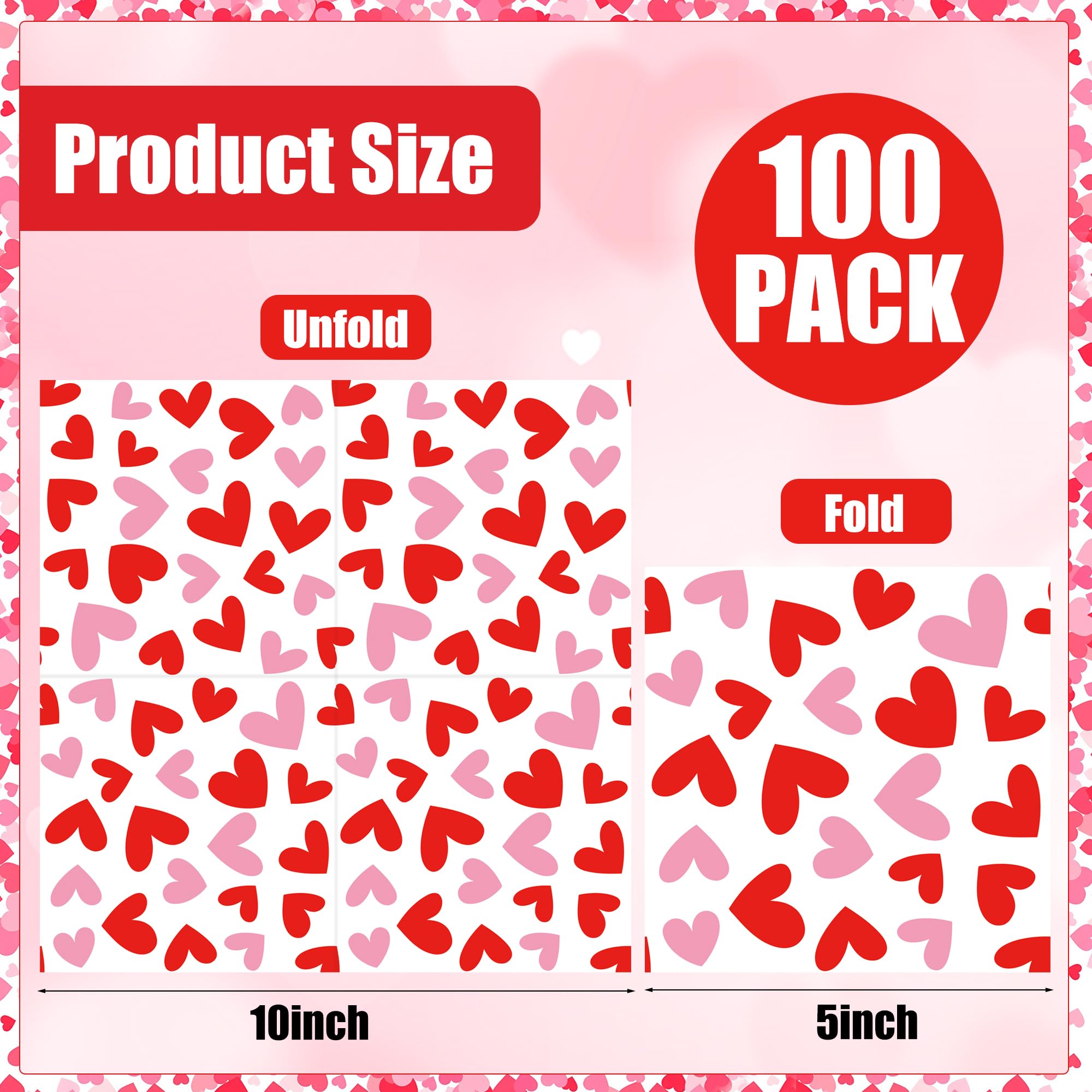 100 PCS Valentines Day Cocktail Napkins 5'' x 5'' Love Heart Disposable Paper Napkins 3 Ply Red Pink Heart Beverage Napkin for Valentines Wedding Anniversary Birthday Party Supplies Dinner Table Decor