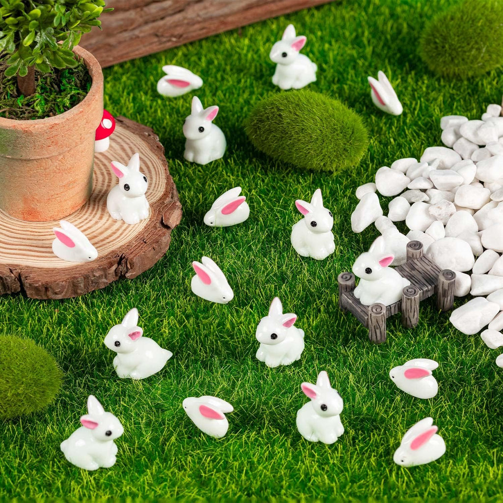 Skiennix Miniature Rabbit Figurines - 100Pcs Resin Bunny Animals for Garden Decor & Cake Toppers