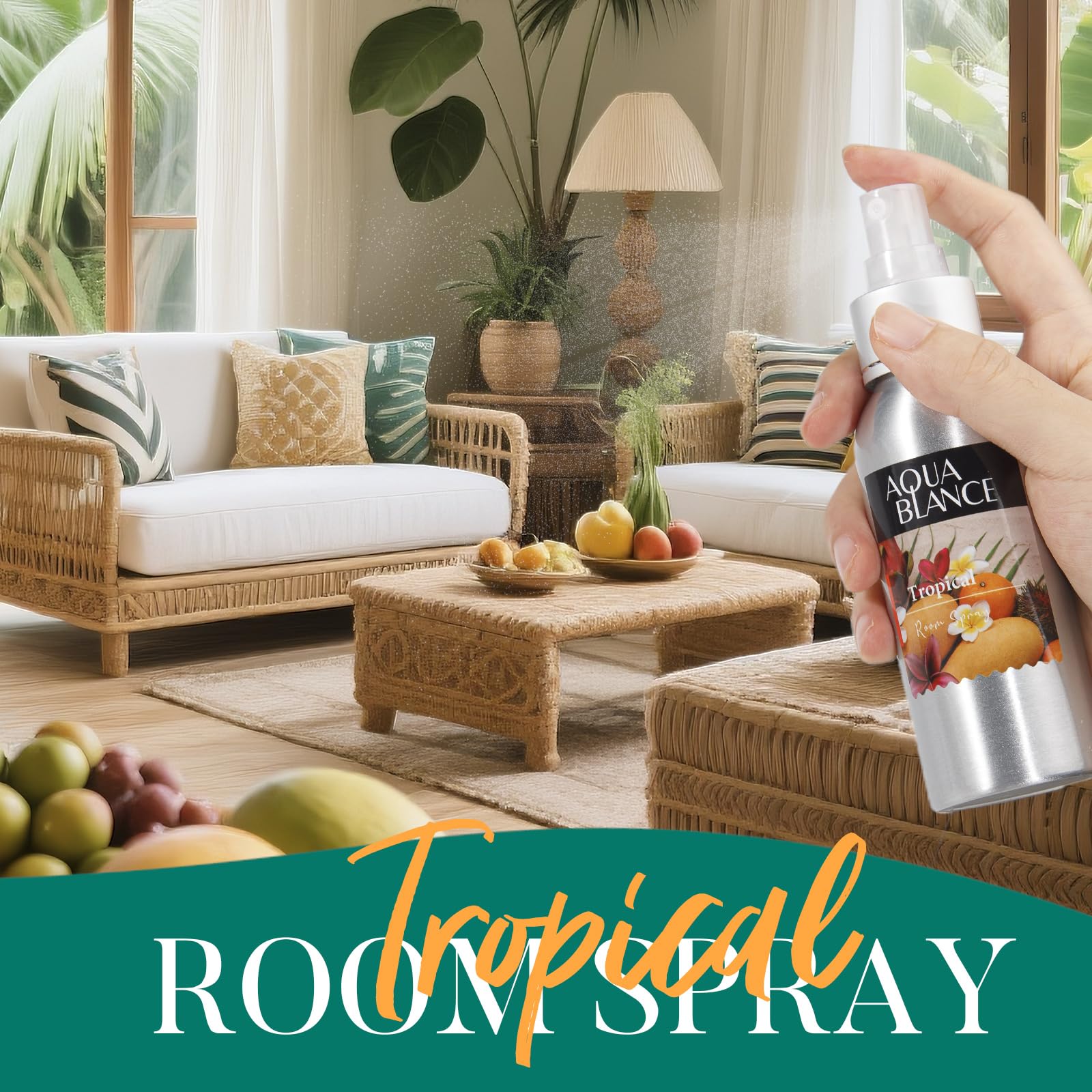 Fragrant Room Spray, Tropical, Ocean, Coconut, 3 x 3.4 fl oz, Air Fresheners Odor Eliminator for Home, Bathroom, Concentrated Room Spray