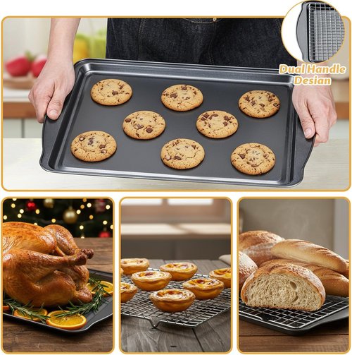Carbon Steel Baking Sheet Set by [Brand Name] - Nonstick Cookie Sheets with Cooling Racks | 2 Sheets + 2 Racks, 17 x 11 x 0.5 Inches