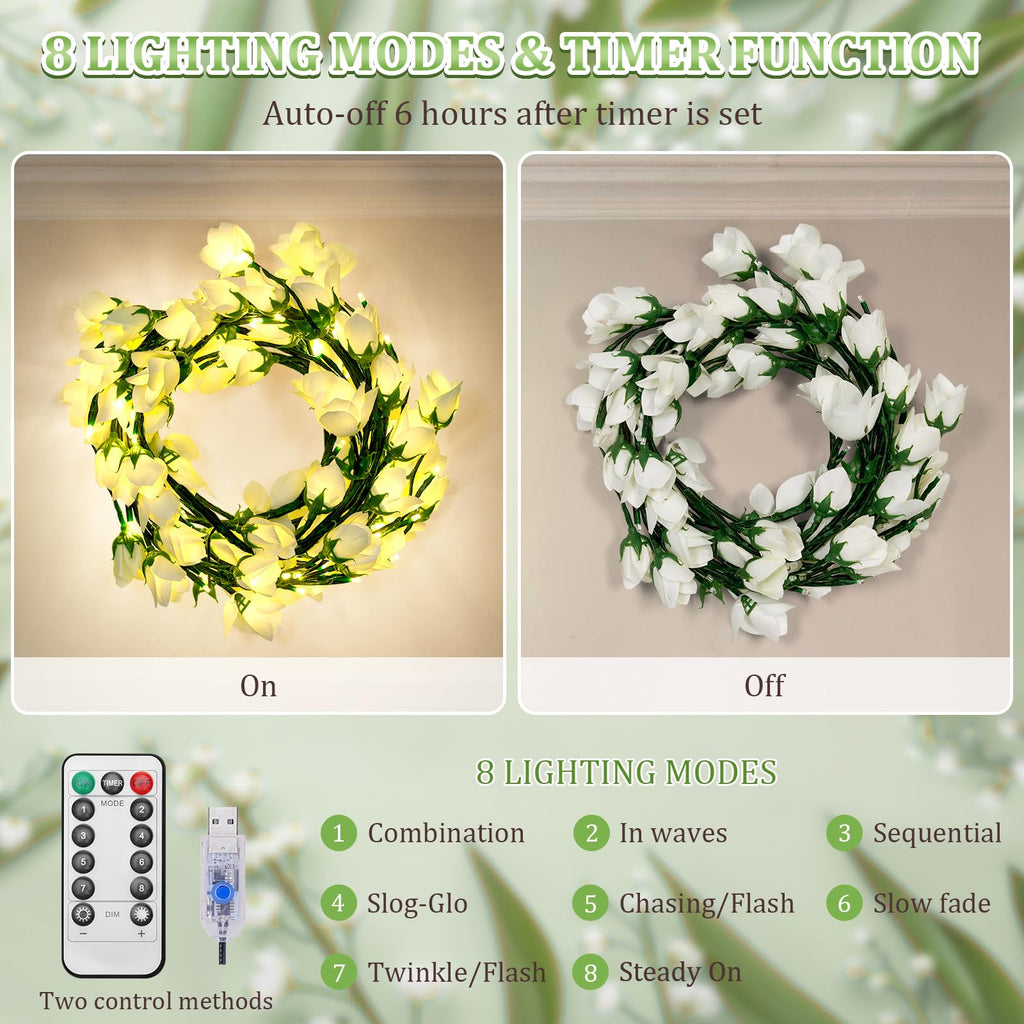 Enchanted Willow Vine Lights with Lily of The Valley Artificial Flowers,4FT 48 LED Tree Branch Lights for Wall,8 Modes Lily of The Valley Lamp with Remote Timer,Christmas Decor for Bedroom Home