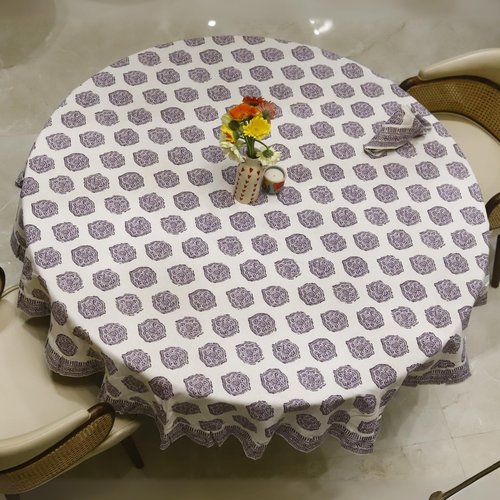 LOTUS MILLS 100% Organic Cotton Lavender Purple Paisley Medallion Table Cloth, Indian Block Print Table Linen for Dining, Parties, Wedding, Outdoors Home Decor | 72 INCH Round | 6-8 Seater