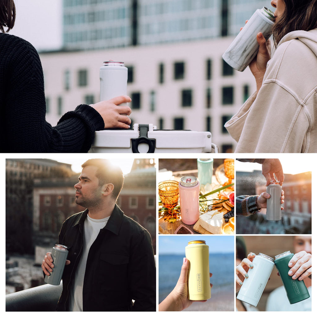 BrüMate Hopsulator Slim Can Cooler Insulated for 12oz Slim Cans | Skinny Can Insulated Stainless Steel Drink Holder for Hard Seltzer, Beer, Soda, and Energy Drinks (Matte Gray)