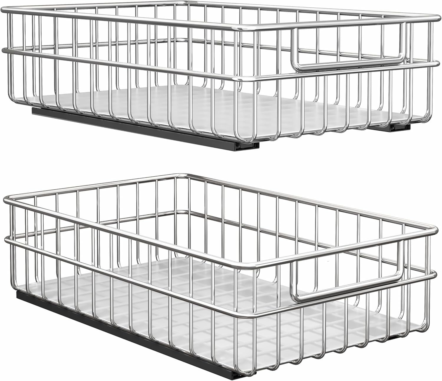 Pull Out Cabinet Organizer by Regine Switzerland - Stainless Steel 2-Pack Drawer with Silent Slides | Ideal for Kitchen, Pantry & Bathroom