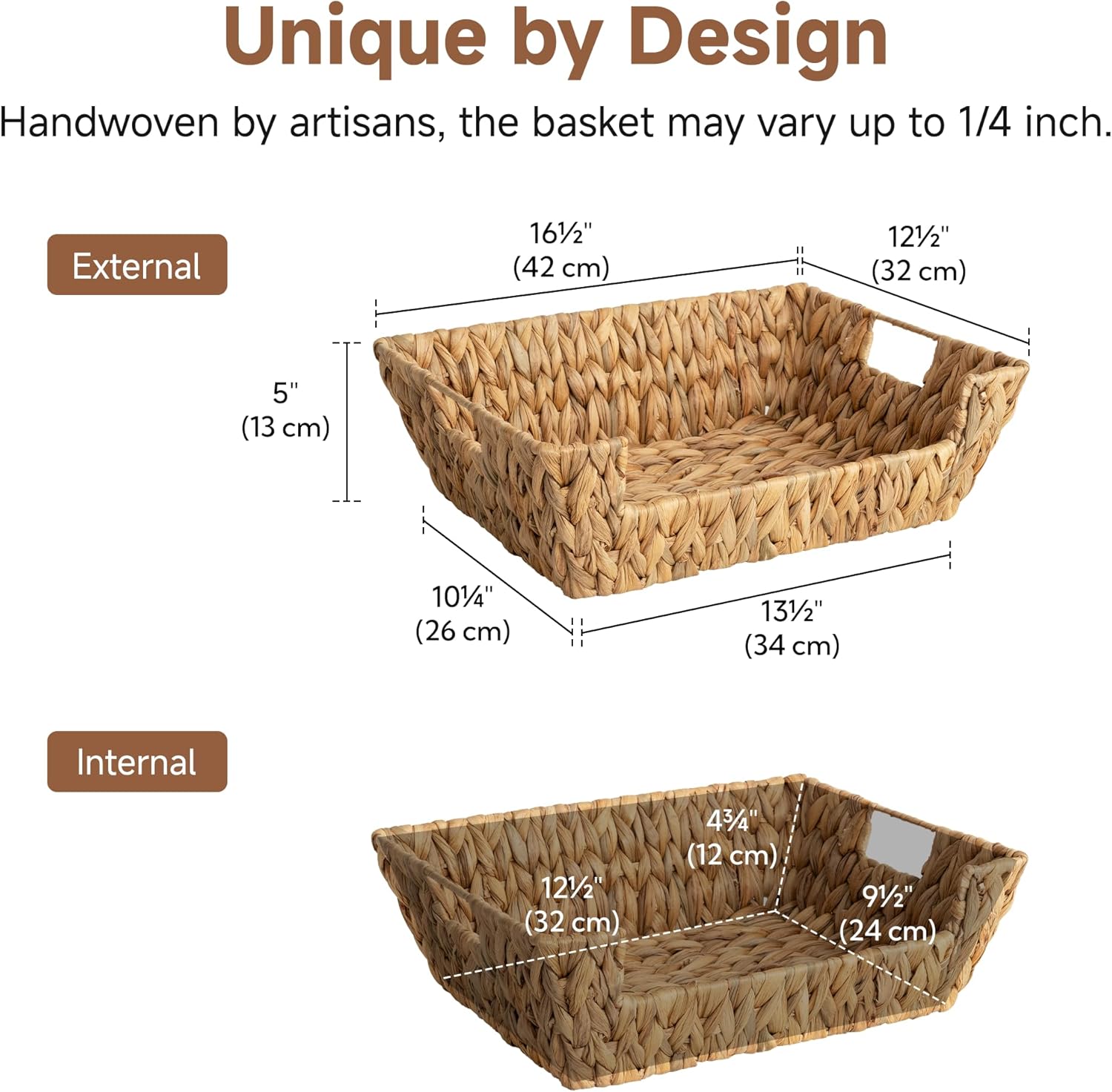 StorageWorks Water Hyacinth Baskets - Stackable Wicker Pantry Organizers with Built-in Handles | 2-Pack