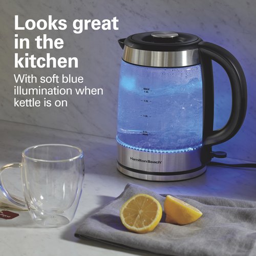 Hamilton Beach Electric Tea Kettle, Water Boiler & Heater, 1.8 Liter, Cordless Serving, 1500 Watts for Fast Boiling, Auto-Shutoff and Boil-Dry Protection, Easy-View Glass (40853C)