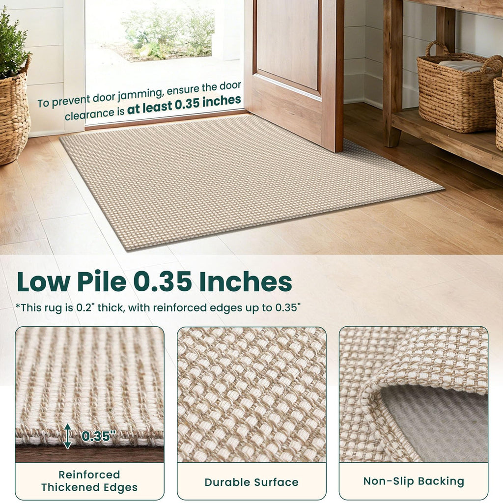 KOZYFLY Rugs for Entryway 3x5 ft Washable Area Rug Non Slip Rubber Backed Entry Rug Woven Indoor Door Mat Cotton Kitchen Rugs for Entryway, Foyer, Backdoor, Ivory/Camel/Brown