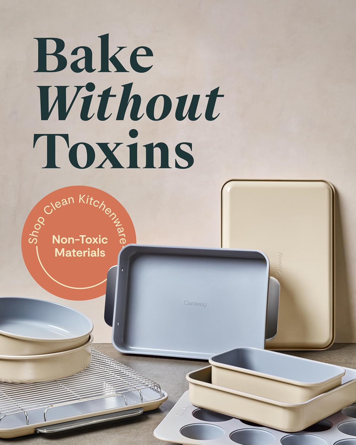 Caraway Nonstick Ceramic Bakeware Set - 11 Pieces with Assorted Pans & Cooling Rack | Non-Toxic, PTFE & PFOA Free - Perracotta