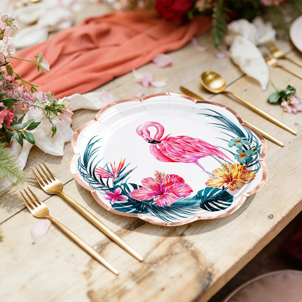 WRAPAHOLIC 25Pcs Summer Paper Plates - 7 Inch Pink Flamingo Disposable Plates Decorative Dinner Plates for Party Tableware Supplies Table Decor