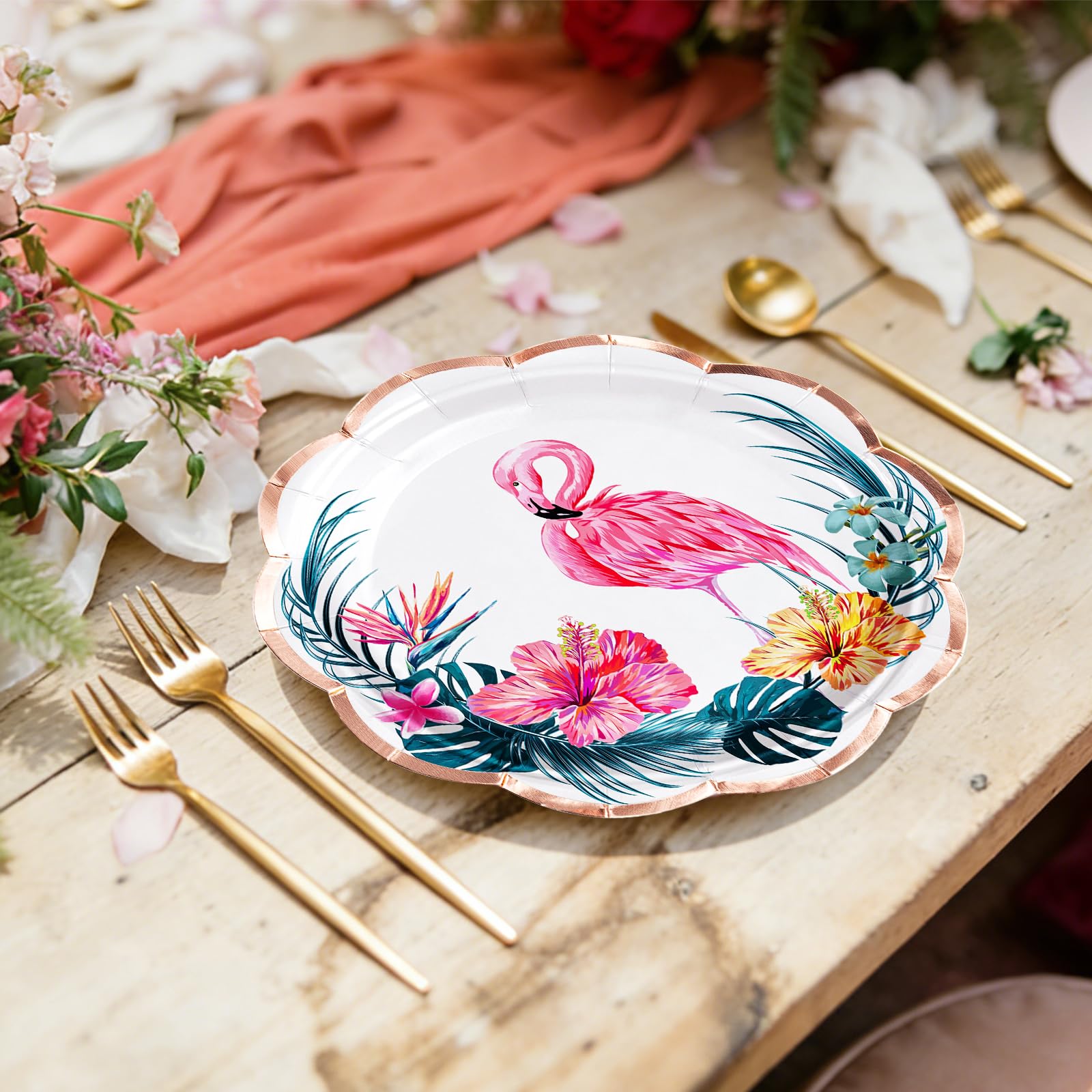 WRAPAHOLIC 25Pcs Summer Paper Plates - 7 Inch Pink Flamingo Disposable Plates Decorative Dinner Plates for Party Tableware Supplies Table Decor