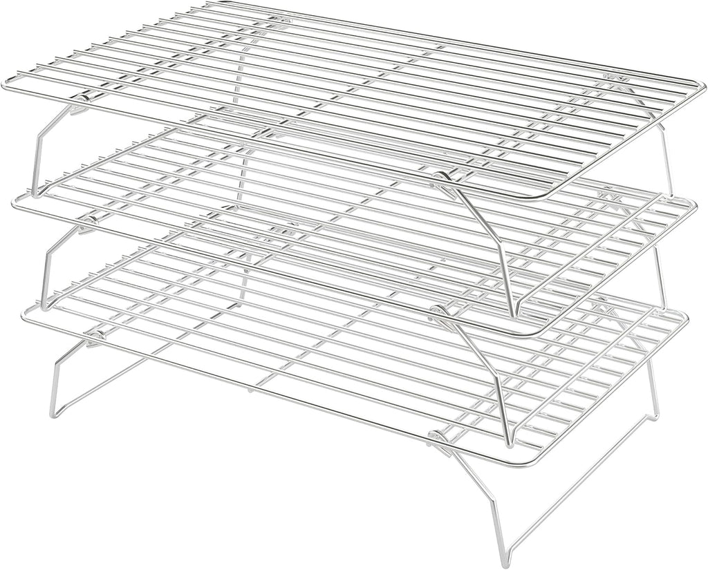 Skiennix Cooling Racks - 3-Tier Stackable Wire Baking Rack for Oven Cooking & Grilling - Dishwasher Safe, Silver
