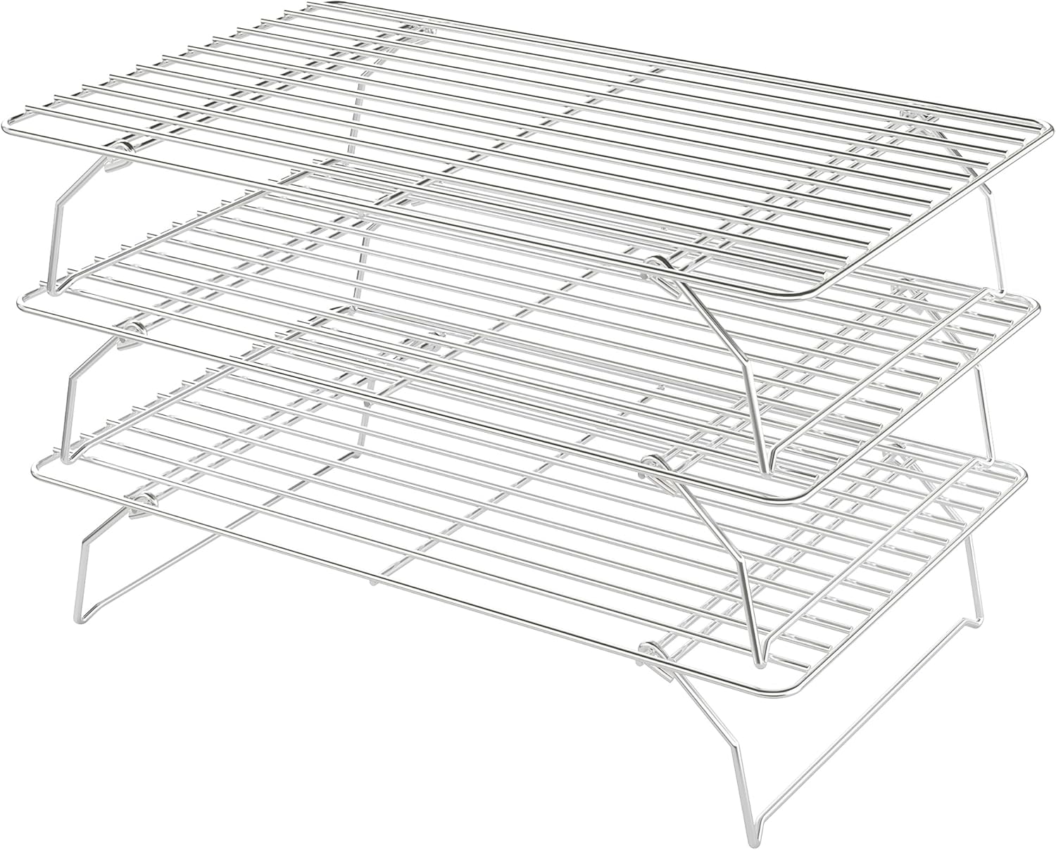Skiennix Cooling Racks - 3-Tier Stackable Wire Baking Rack for Oven Cooking & Grilling - Dishwasher Safe, Silver