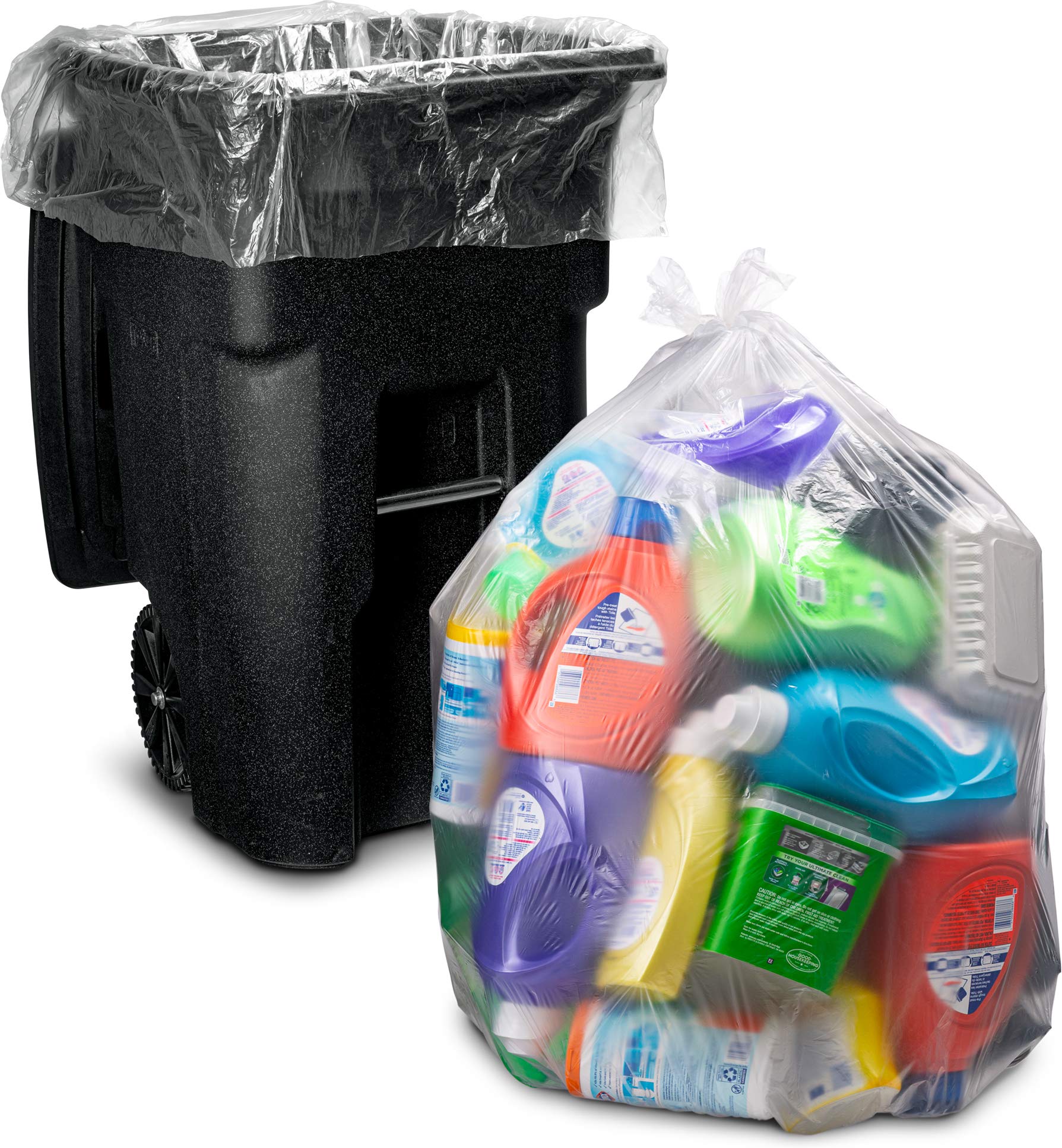 Tasker 64-65 Gallon Clear Trash Bags Heavy Duty, Recycling Bag (Huge 120 Count) 60 Gallon Clear Extra Large Recycling Garbage Bags