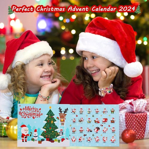 Christmas Advent Calendar - 24-Day Countdown with 2 DIY Charm Bracelets for Girls & Women