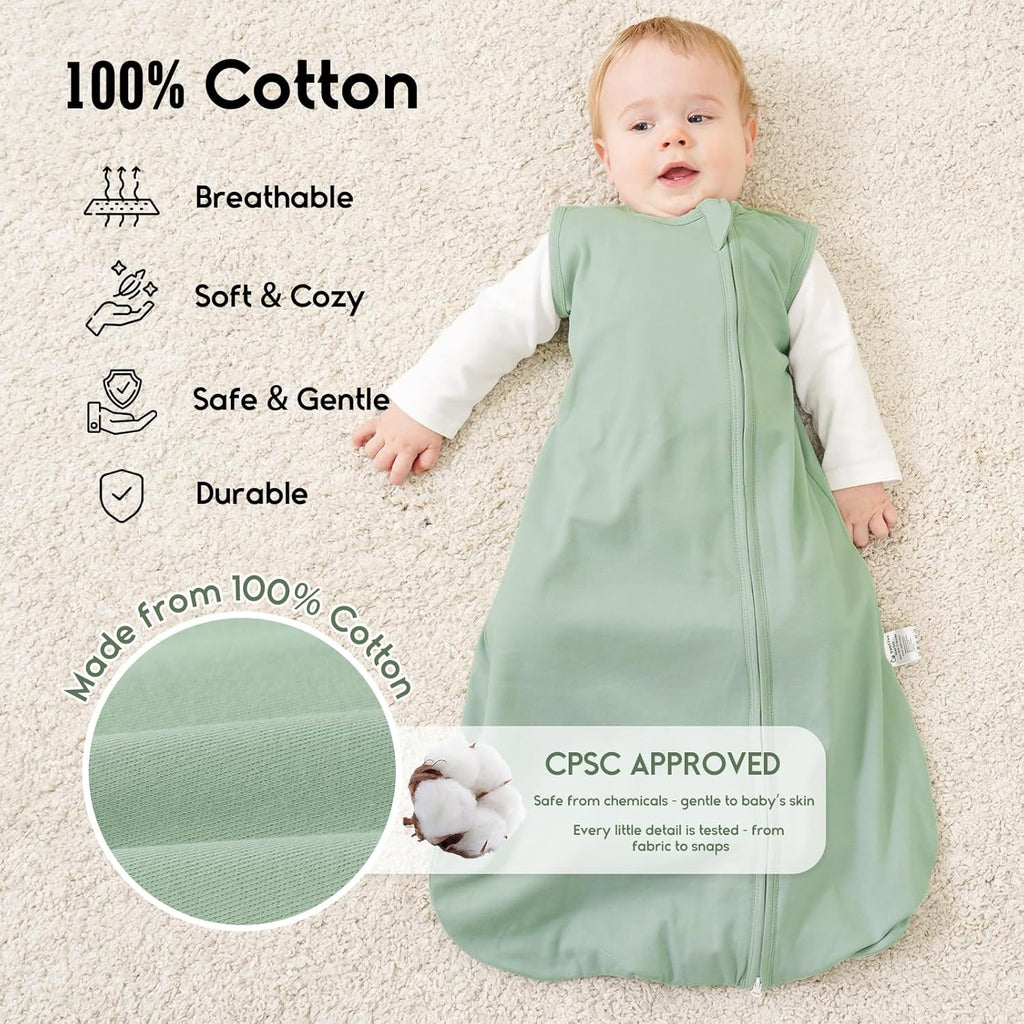 Yoofoss Baby Sleep Sack | 100% Organic Cotton Wearable Blanket for Infants 6-12 Months - 2 Pack, TOG 1.0