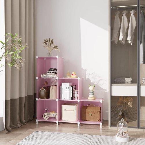 AWTATOS Cube Storage Organizer - Portable DIY Closet Shelves for Kids | Stackable 6-Cube Design in Pink